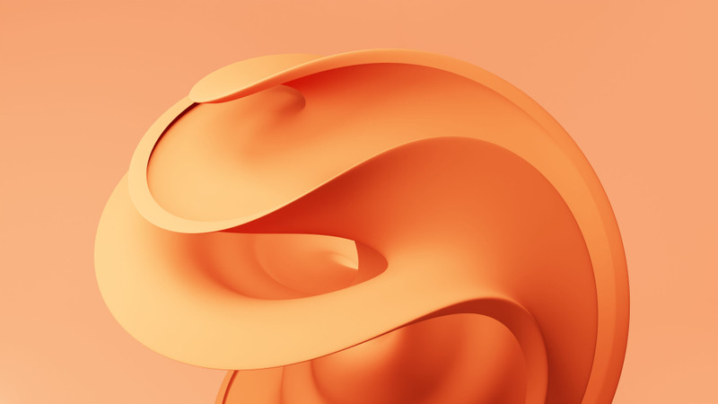 A warm orange sculptural form on a soft gradient.